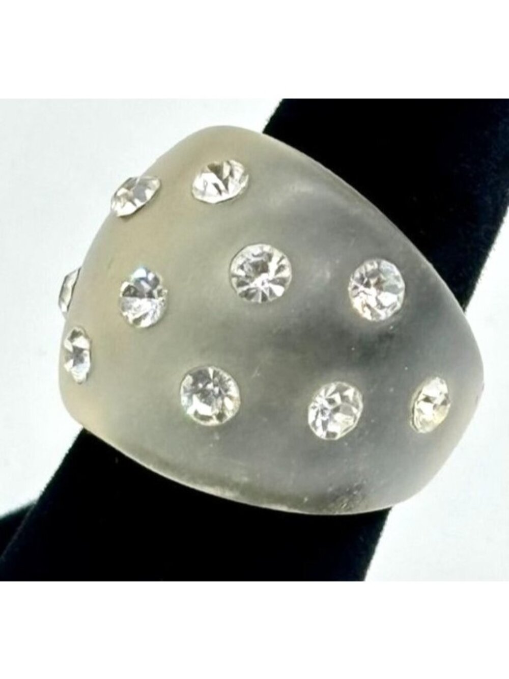 Vintage Frosted Lucite Domed Bubble Ring Set W/Clear Rhinestones Size 8 Unmarked